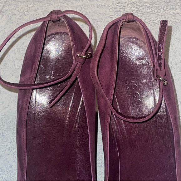 GUCCI Suede Pump Sz 9.5 Purple Bottoms Resoled 4.5 In Heel .5 In Platform Womens - Picture 12 of 13
